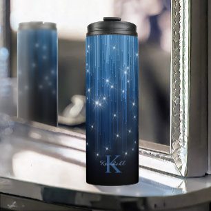 Cascading Lights Monogram Blauw ID789 Thermosbeker