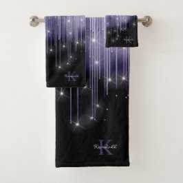 Cascading Lights Monogram Violet ID789 Bad Handdoek