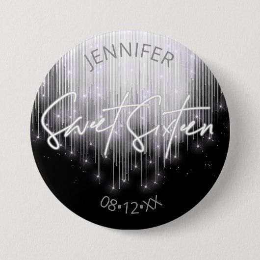 Cascading Lights Sweet 16 Black en White ID790 Ronde Button 7,6 Cm (Voorkant)