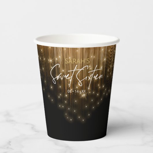 Cascading Lights Sweet 16 Gold ID790 Papieren Bekers (Achterkant)