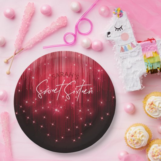 Cascading Lights Sweet 16 Red ID790 Papieren Bordje (Feest)