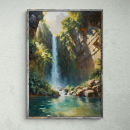 Cascading Majesty: Oerwoud Cliff Waterfall Poster