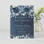 Cascading Navy Blue Peonies Wedding Kaart (Staand voorkant)