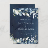 Cascading Navy Peony Wedding Save The Date (Voorkant / Achterkant)