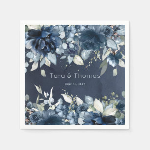 Cascading Peonies Wedding Navy Cocktail Napkins Servet