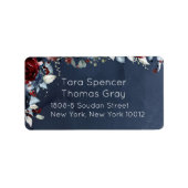 Cascading Peony Burgundy Navy Mailing Etiket (Voorkant)