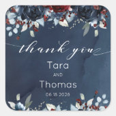 Cascading Peony Burgundy Navy Weddenschap Bedankt Vierkante Sticker (Voorkant)