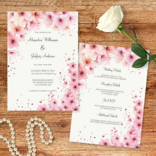 Cascading Pink Flowers Wedding Invitation
