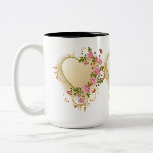 Cascading Rozen Gold Heart Tweekleurige Koffiemok (Links)