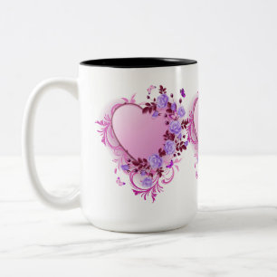 Cascading Rozen Lavendel Hart Tweekleurige Koffiemok