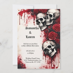 Cascading Skulls en Rozen Gothic Bruiloft Kaart