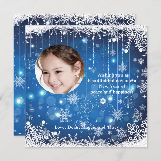 Cascading Snowflakes Photo Holiday Card Feestdagenkaart (Voorkant / Achterkant)