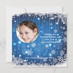 Cascading Snowflakes Photo Holiday Card Feestdagenkaart