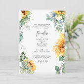 Cascading Sunflower Greenery Sage Wedding Invitati Kaart (Staand voorkant)