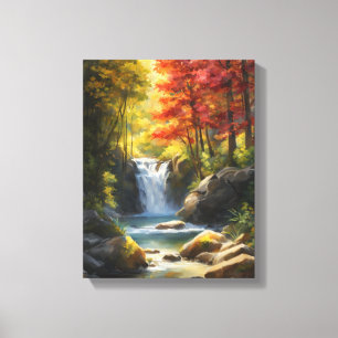 Cascading Waterval in levendige herfstbos Canvas Afdruk