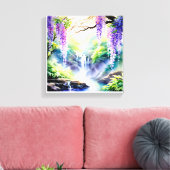 Cascading waterval onder Amethist bloeit Canvas Afdruk (Insitu (Woonkamer))