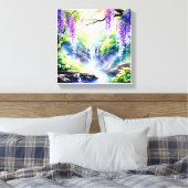 Cascading waterval onder Amethist bloeit Canvas Afdruk (Insitu (Slaapkamer))