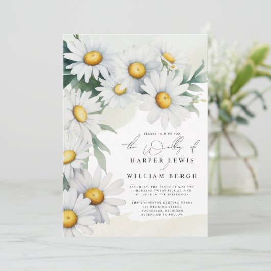 Cascading waterverf madeliefjes qr code bruiloft kaart (Staand voorkant)