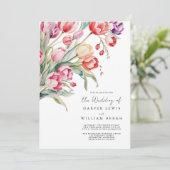 Cascading waterverf tulpen qr code bruiloft kaart (Staand voorkant)