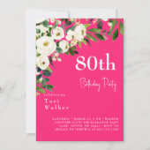 Cascading Witte Bloemen Heet Roze 80ste Verjaardag Kaart (Voorkant)