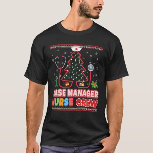 Case Manager Nurse Crew Christmas Tree Stethoscope T-shirt (Voorkant)
