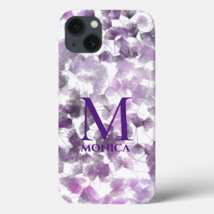 Case-Mate iPhone Case Abstrait Floral Girly Purple Blanc Monogramme Nom