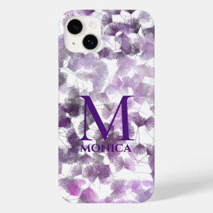 Coque Pour iPhone 14 Plus Abstrait Floral Girly Purple Blanc Monogramme Nom