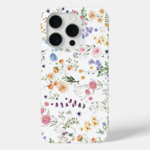 Coque iPhone 15 Pro Aquarelle colorée Fleur sauvage Meadow