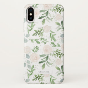 Case-Mate iPhone Case Aquarelle Motif de verdure et de fleurs blanches