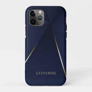 Case-Mate iPhone Case Chic Navy Blue Gold Nom géométrique personnalisé