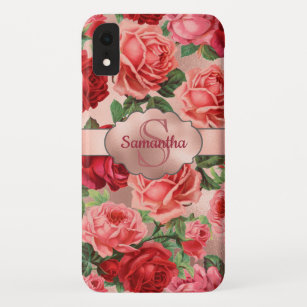 Case-Mate iPhone Case Décoré d'un monogramme floral de roses rouge-rose