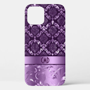 Case-Mate iPhone Case Élégant noir et métal violet Damas & dentelle C