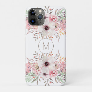 Case-Mate iPhone Case Floral d'aquarelle rose monogramme moderne
