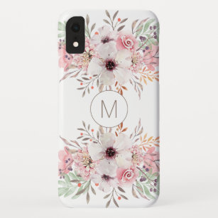 Case-Mate iPhone Case Floral d'aquarelle rose monogramme moderne