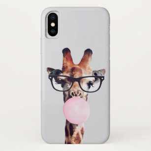 Case-Mate iPhone Case Girafe portant des lunettes soufflant bulle rose g