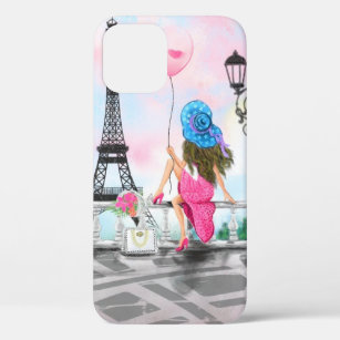 Case-Mate iPhone Case I Love Paris - Jolie Femme et Balloon de Coeur Ros
