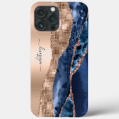 Case-Mate iPhone Case Indigo Blue Agate Geode & Rose Gold Leaf Modern (Back)