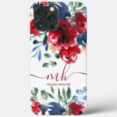 Case-Mate iPhone Case monogramme d'aquarelle fleurie rouge rustique (Back)