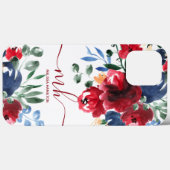 Case-Mate iPhone Case monogramme d'aquarelle fleurie rouge rustique (Back (Horizontal))