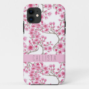 Case-Mate iPhone Case Monogramme d'aquarelle florale en fleurs de cerisi