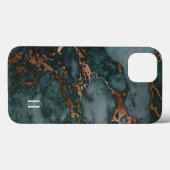 Case-Mate iPhone Case Monogramme en marbre Turquoise foncé et cuivre (Back (Horizontal))