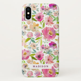 Case-Mate iPhone Case Monogramme floral rose rose et menthe chic en flor