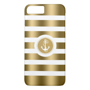 Case-Mate iPhone Case Monogramme Gold & White Stripes Ancre nautique