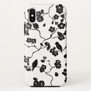 Case-Mate iPhone Case Oiseaux Motifs noirs et blancs sur les fleurs de c