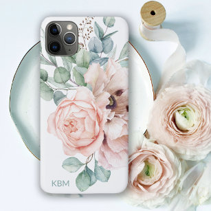 Coque iPhone 15 Pro Pépites d'aquarelle et Roses avec votre Monogramme