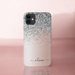 Case-Mate iPhone Case Rose Gold<br><div class="desc">Or rose - Blush Pink and Silver Faux Foil Metallic Sparkle and Dripping Parties scintillant brossé Métal Monogramme Nom et téléphone initial. Cela rend le cadeau parfait pour 16 ans, mariage, douche nuptiale, anniversaire, baby shower ou bachelorette pour quelqu'un qui aime le luxe glam et les styles chic.</div>