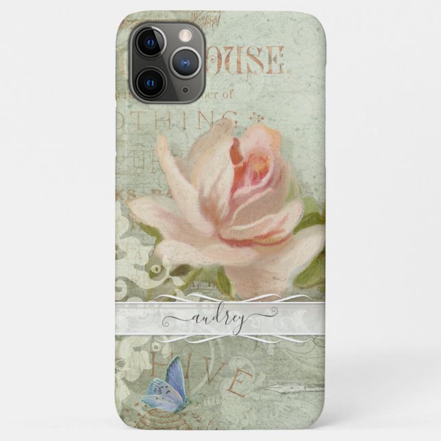 Case-Mate iPhone Case Roses roses blanches Vintages Peintes Papillon ave (Dos)