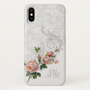 Case-Mate iPhone Case Roses vintages, Défilement et Monogramme sur Gray