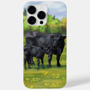 Coque Pour Pour iPhone 14 Pro Max Vache d'Angus noir et veau mou en pâturage d'été