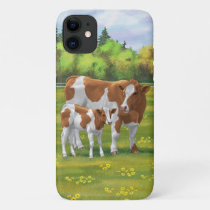 Case-Mate iPhone Case Vache de Guernesey et veau mignon dans les pâturag